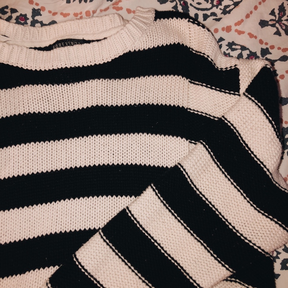 F21 Cropped Black and White Striped Sweater